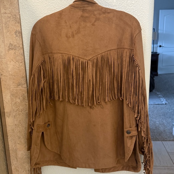 We The Free by free people Fringe Out Vegan Suede Jacket Sz XS Brown Tan - Picture 13 of 16